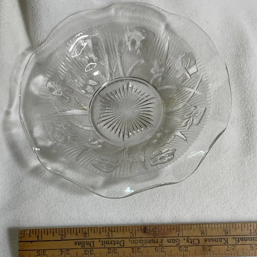 Vintage Depression Glass Jeannette Glass Iris Herringbone Ruffled Bowl 11 1/2
